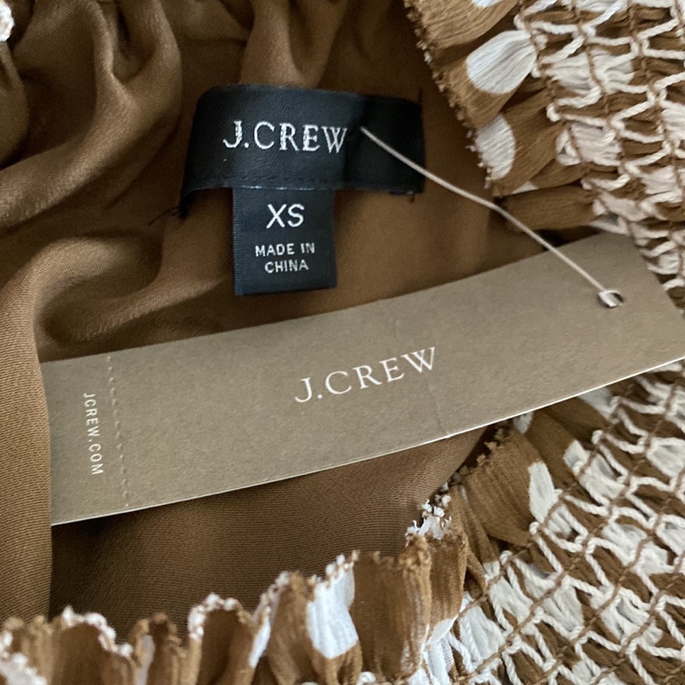 NWT J. Crew Smocked Waist Brown and White Polkadot Midi Dress🤍⭐️🤍 - Picture 4 of 11